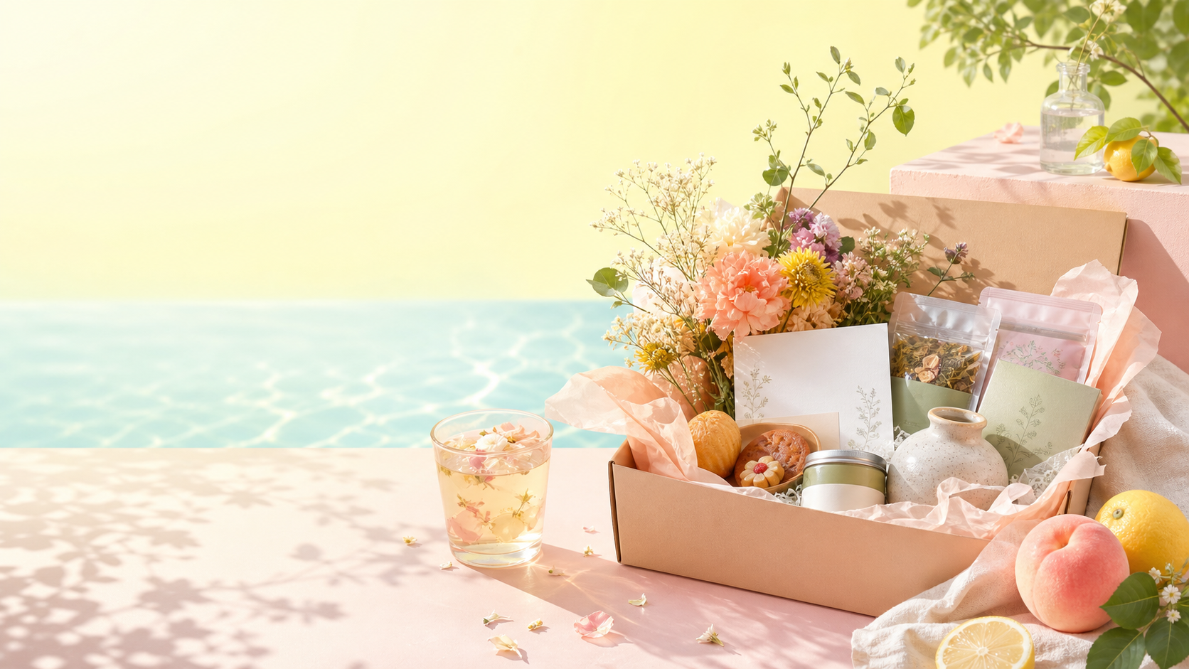 季節の花やお菓子が入ったKISETSU BOX