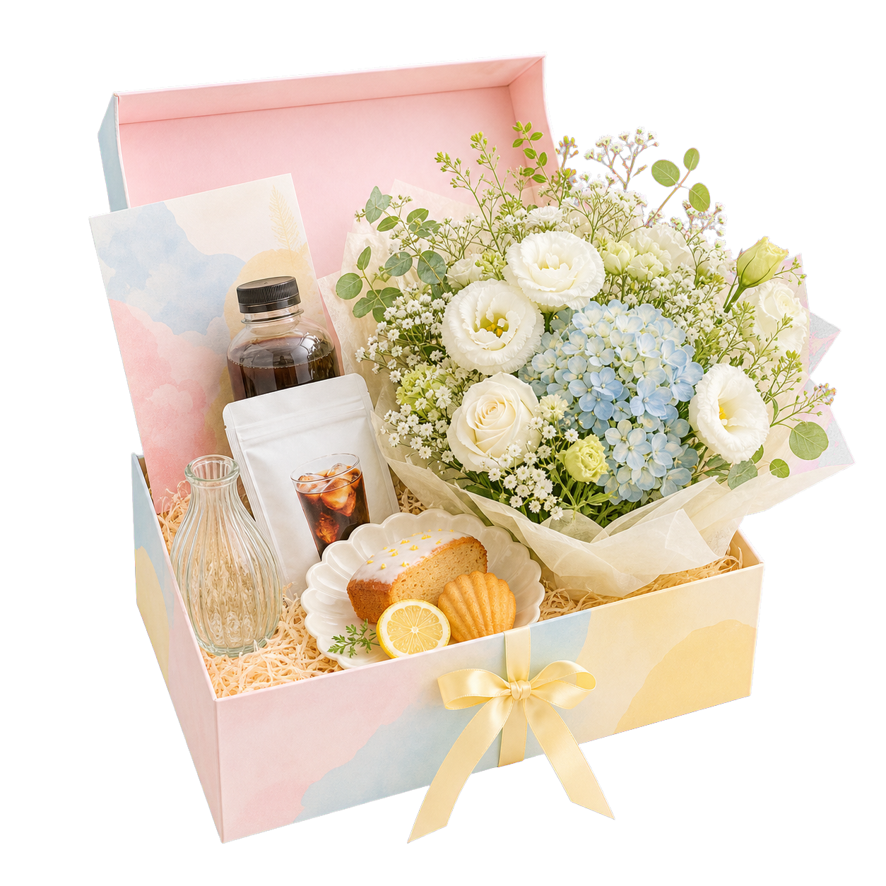 花やお菓子が入ったKISETSU BOX